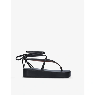 Shop Amina Muaddi Womens Black Jamie Lace-up Leather Flatform Sandals 4.5