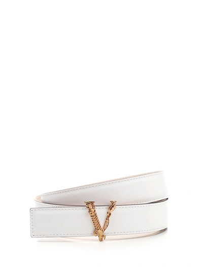 Shop Versace Virtus Barocco V Buckle Belt In White