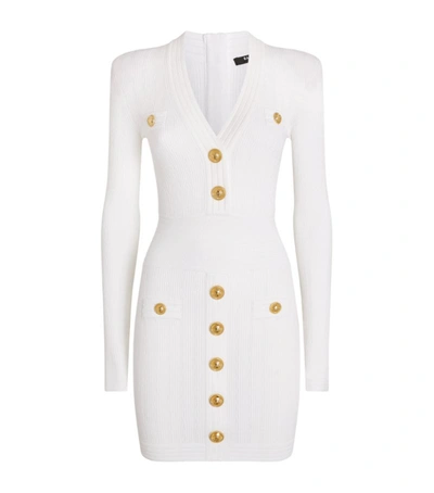 Shop Balmain Button-detail Knitted Dress In White