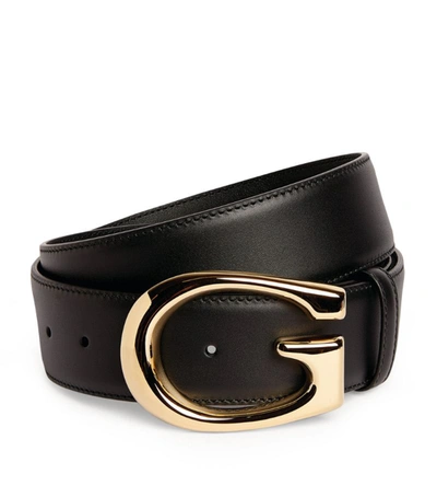 Shop Gucci Leather G Buckle Belt In Black
