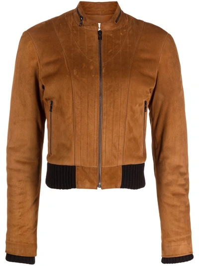 Shop Khaite Nicolette Zip-up Suede Jacket In Brown