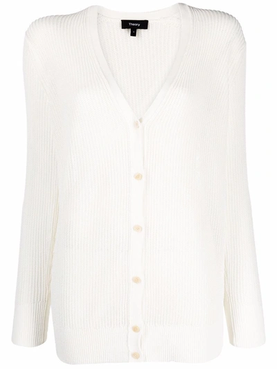 Shop Theory Ribbed-knit Cardigan In White