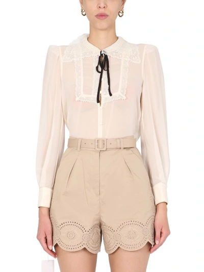 Shop Self-portrait Blouse With Lace Collar In White