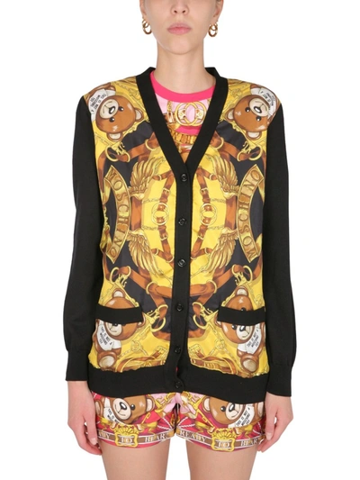 Shop Moschino Cardigan With Teddy Scarf Print In Black