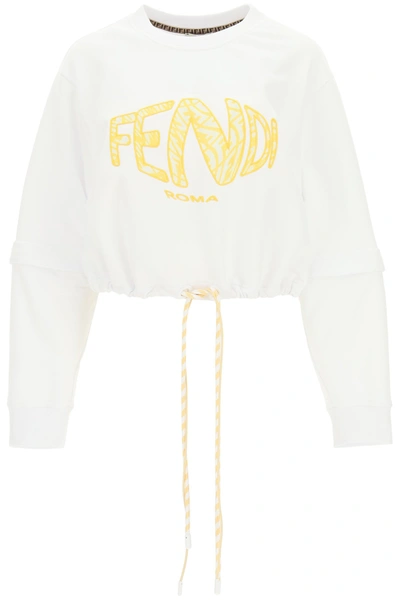 Shop Fendi Crop Sweatshirt In White