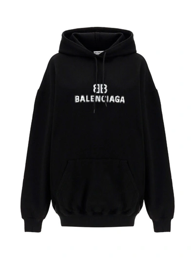 Shop Balenciaga Bb Logo Pixel Effect Hoodie In Black