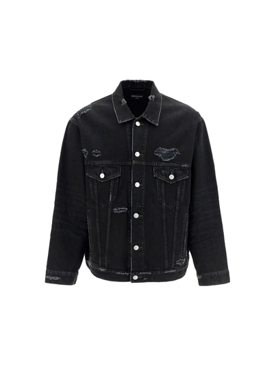 Shop Balenciaga Denim Buttoned Jacket In Black