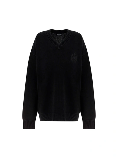 Shop Balenciaga Slogan Intarsia Knit Sweater In Black