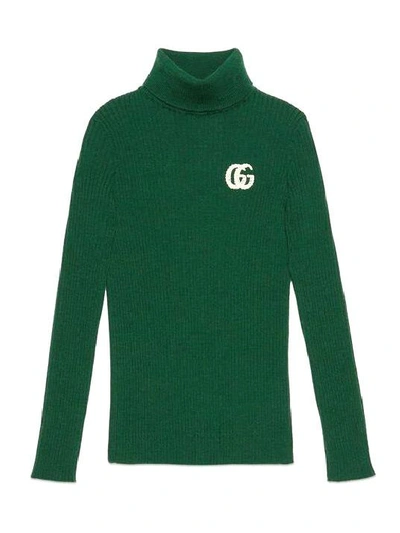 Shop Gucci Kids Gg Turtleneck Knit Jumper In Green