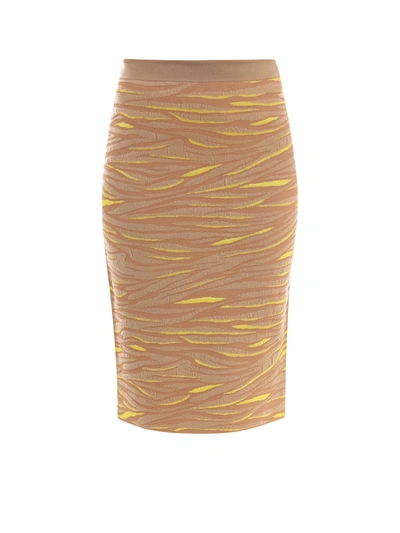 Shop Stella Mccartney Tiger Intarsia Pencil Skirt In Beige