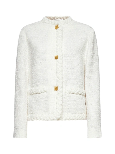 Shop Valentino Garavani Roman Stud Detailed Tweed Jacket In White