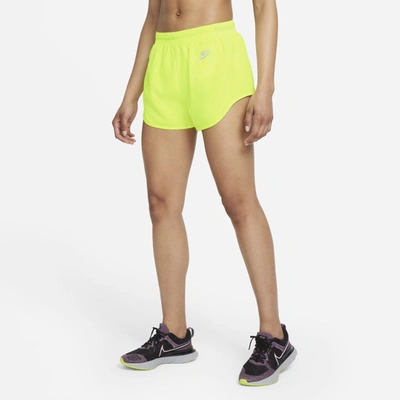 Shop Nike Air Dri-fit Women's Brief-lined Running Shorts In Volt,purple Pulse