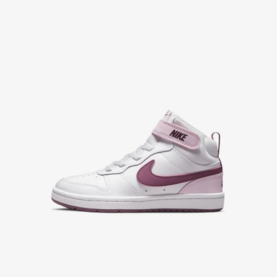 Shop Nike Court Borough Mid 2 Little Kids' Shoes In White,pink Foam,dark Beetroot