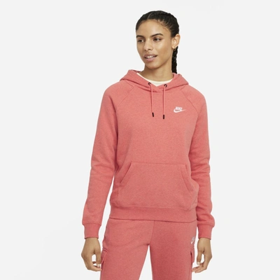 Shop Nike Sportswear Essential Women's Fleece Pullover Hoodie In Magic Ember,heather,white