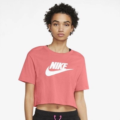 Shop Nike Sportswear Essential Women's Cropped T-shirt In Magic Ember,white
