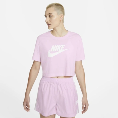 Shop Nike Sportswear Essential Women's Cropped T-shirt In Regal Pink,white