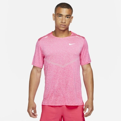 Shop Nike Dri-fit Rise 365 Men's Short-sleeve Running Top In Hyper Pink,heather
