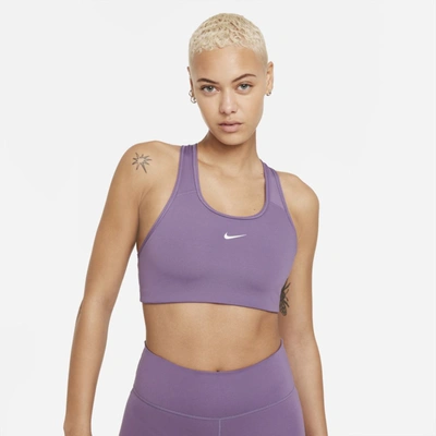 Shop Nike Dri-fit Swoosh Women's Medium-support 1-piece Pad Sports Bra In Amethyst Smoke,white