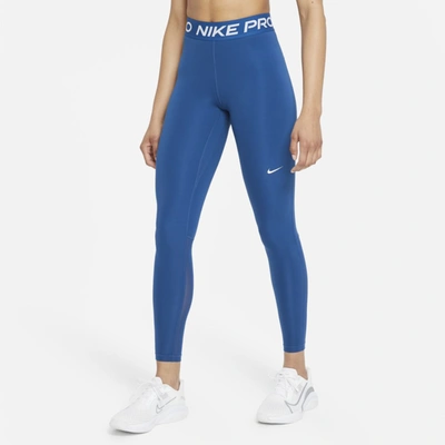 Shop Nike Pro Women's Mid-rise Leggings In Court Blue,white