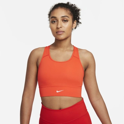 Shop Nike Women's Swoosh Medium-support 1-piece Padded Longline Sports Bra In Red
