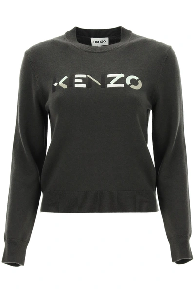 Shop Kenzo Sweater With Multicolor Logo Embroidery In Mixed Colours