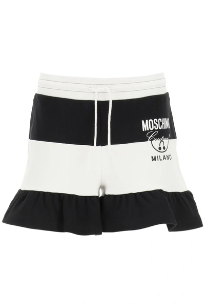 Shop Moschino Striped Shorts With Logo Print In Mixed Colours