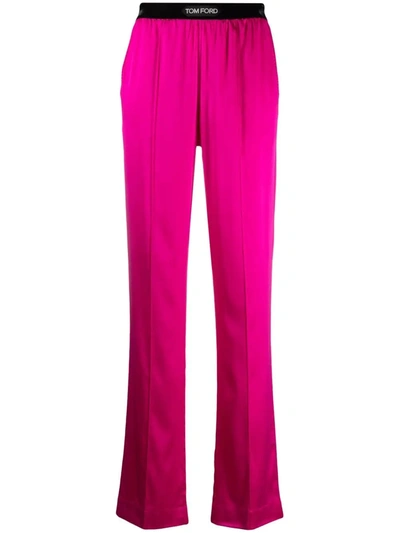 Shop Tom Ford Logo-patch Straight-leg Trousers In Pink