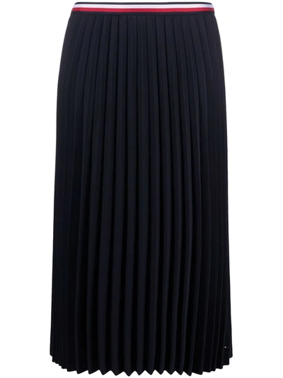 Shop Tommy Hilfiger Crepe Pleated Midi Skirt In Blue