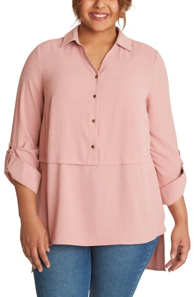 Shop Adyson Parker Roll Tab Button-up Tunic Shirt In Creamy Pink
