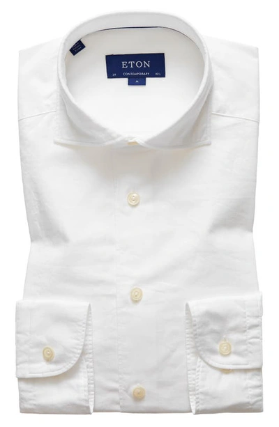 Shop Eton Soft Casual Contemporary Fit Solid Cotton & Silk Shirt In White