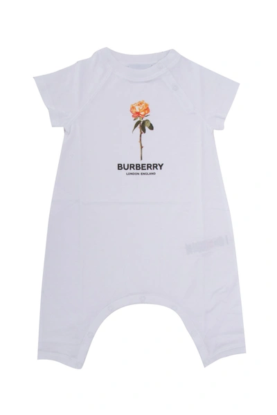 Shop Burberry Kids Montage Print Playsuit In White