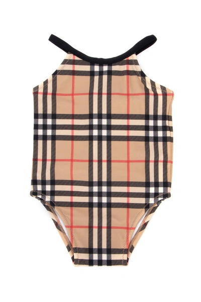 Shop Burberry Kids Vintage Check Swimsuit In Beige