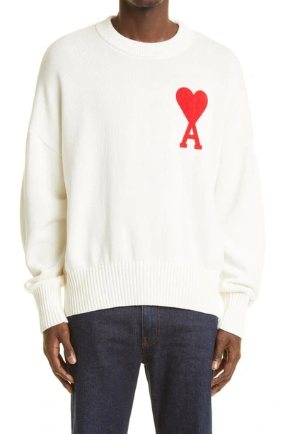 Shop Ami Alexandre Mattiussi Ami De Coeur Embroidered Sweater In White