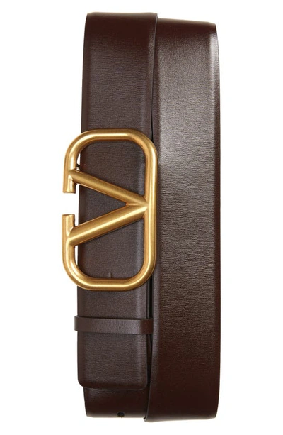 Shop Valentino Vlogo Buckle Leather Belt In Bitter Chocolate/ Nero