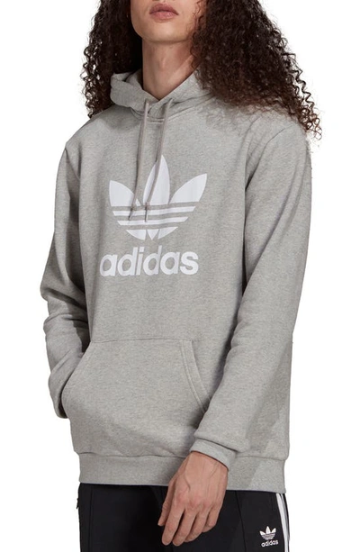 Shop Adidas Originals Adicolor Classics Trefoil Hooded Sweatshirt In Medium Grey Heather/white