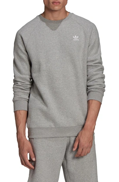 Shop Adidas Originals Adicolor Essentials Trefoil Crewneck Sweatshirt In Medium Grey Heather