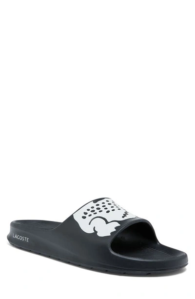 Shop Lacoste Croco 2.0 Slide Sandal In Black/ White