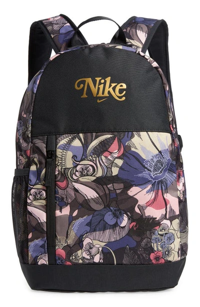 Shop Nike Elemental Floral Backpack (kids0 In Off Noir/off Noir/gold