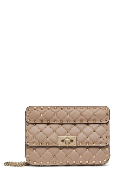 Shop Valentino Small Rockstud Leather Shoulder Bag In Poudre