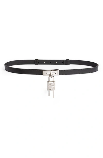 Shop Givenchy 4g Lock Leather Belt In 001-black