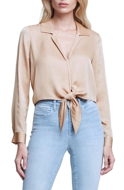 Shop L Agence Annie Tie Hem Satin Top In Candied Ginger