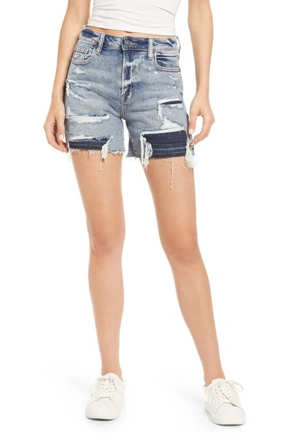 Hidden Jeans Repaired Distressed Cutoff Denim Shorts In Medium Wash