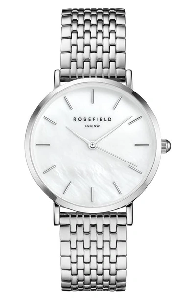 Shop Rosefield Upper East Side Bracelet Watch, 33mm In Silver/ White Pearl/ Silver