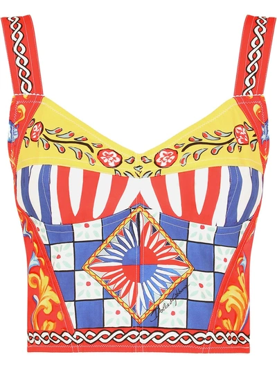 Dolce & Gabbana Printed Stretch Cotton-blend Bustier In Rot