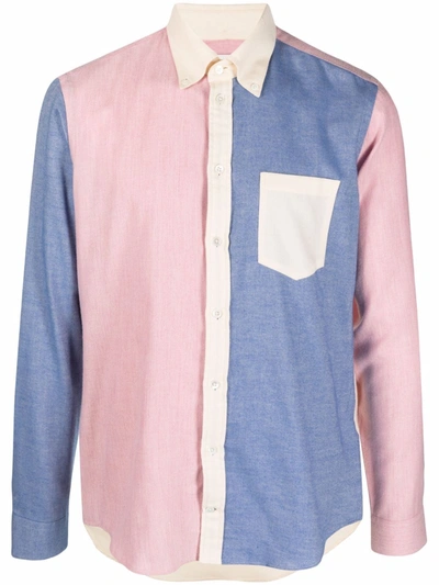 Shop Mackintosh Button Down Contrast Panel Shirt In Rosa