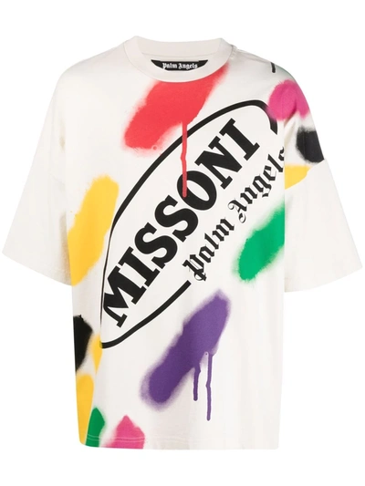 Shop Palm Angels X Missoni Sport Logo Print T-shirt In Nude