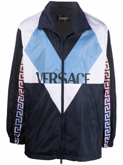 Shop Versace Colour-block Logo Track Jacket In Blau