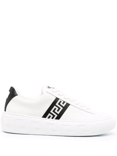 Shop Versace Greca Lace-up Sneakers In Weiss