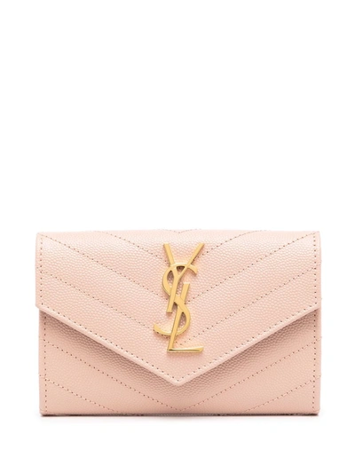 Shop Saint Laurent Monogram Quilted Wallet In Rosa