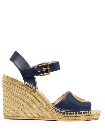 Shop Gucci Marmont Espadrille Wedge Sandals In Blau